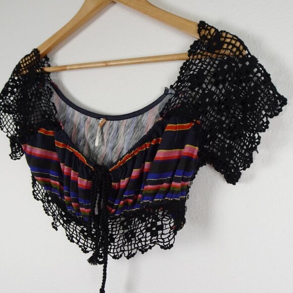 Free People Crop Top Size XS Aruba Crochet Multicolor Striped Style OB1522759 - Picture 5 of 14